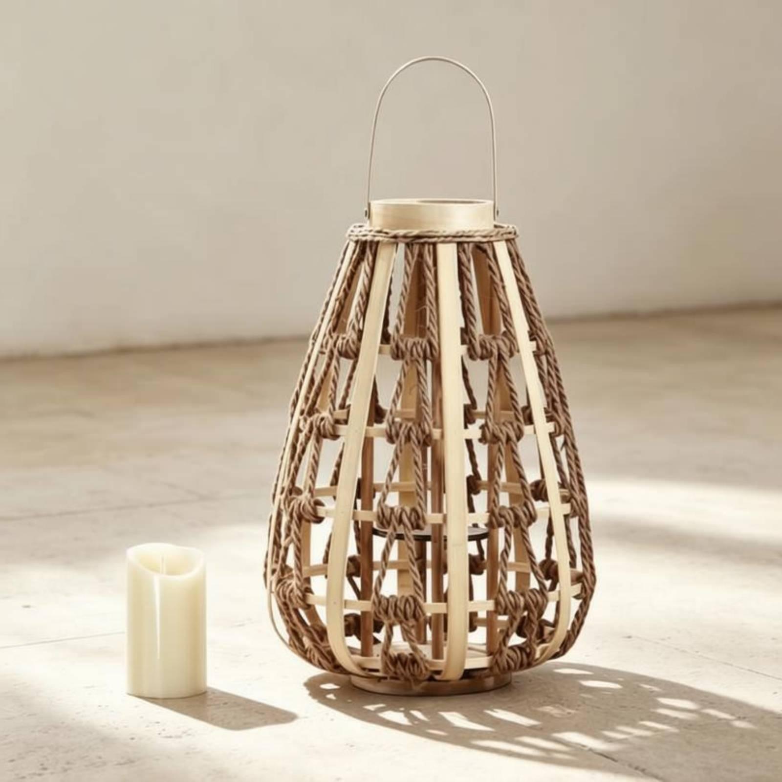 Natural Wood Rope Lantern Cand - Candle Holder Decor review and price
