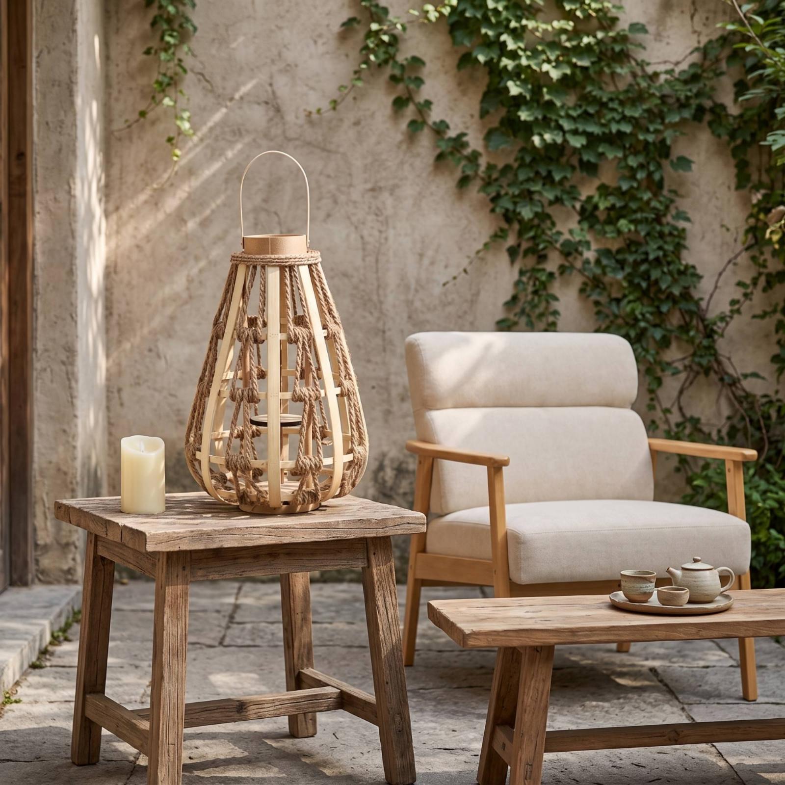 Natural Wood Rope Lantern Cand - Candle Holder Decor review and price