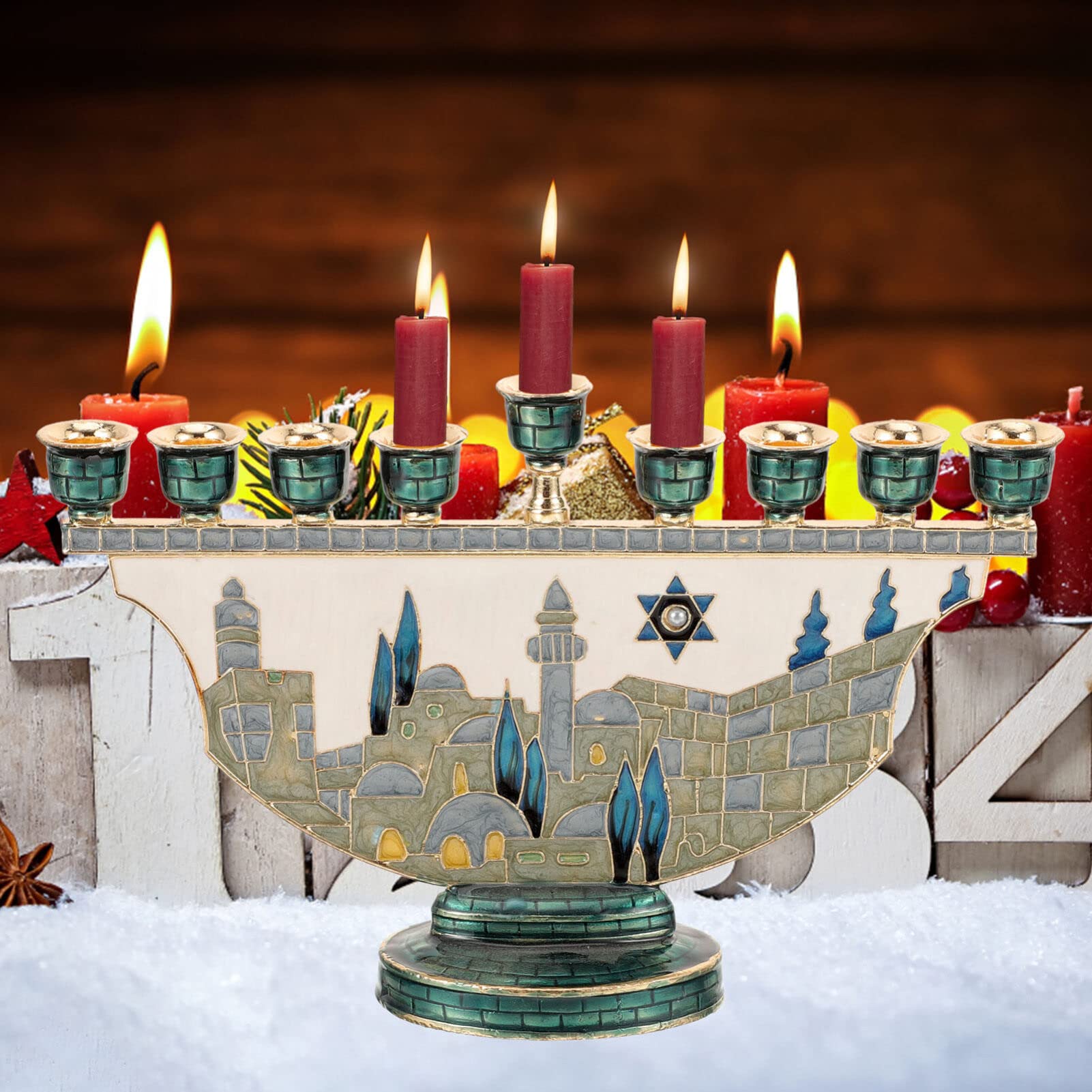 Jerusalem Menorah Hanukkah Can - Candle Holder Decor review and price